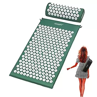 Risefit Acupressure Mat and Pillow Set Eco-Friendly Back Neck and Sciatic Pain Relief Acupuncture Massager Cushion, Free Carry Bag for Storage(Green)