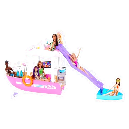 Barbie Toy Boat Playset, Dream Boat with 20+ Ocean-Themed Accessories Sized to Fashion Dolls Including Pool, Slide & Dolphin,