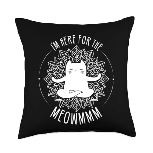 Funny Yoga Cat Meditation Meow Meowm Om Funny Yoga Cat Throw Pillow