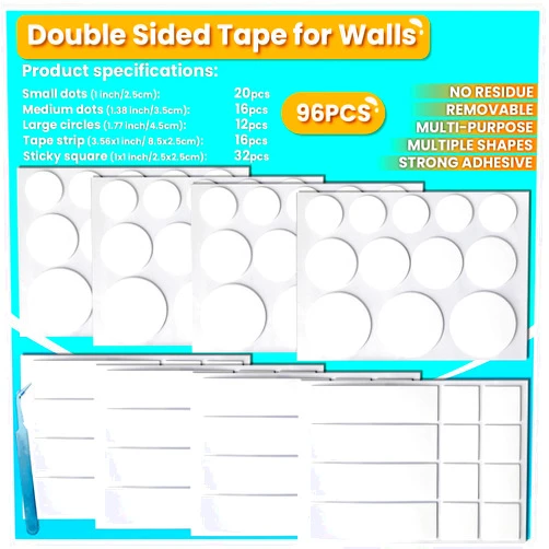 Birllaid Double Sided Tape for Walls, Picture Hanging Strips Removable Mounting Dots Adhesive Heavy Duty, Removable for Art Craft, Decoration, Party Supplies, Multipurpose