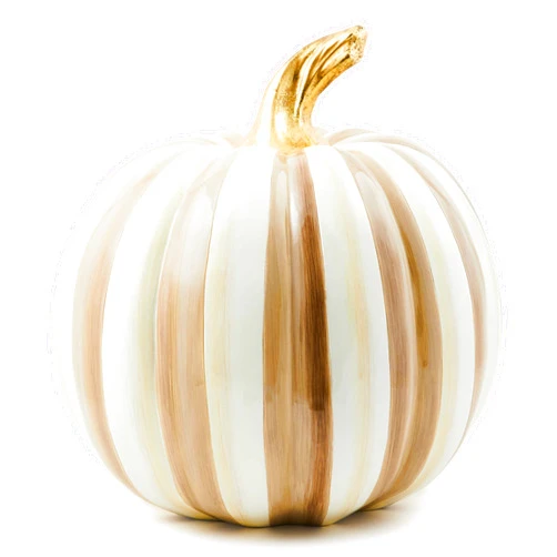 MACKENZIE-CHILDS Medium Pumpkin, Resin Halloween Home Decor, Brown-and-White Mocha Stripe