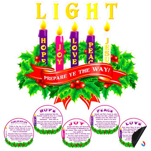 Blosssound 17 Pcs Magnetic Advent Wreath and Advent Candles Set Advent Christmas Decorations for Refrigerator Light Hope Peace Jesus Joy Love Magnets Cutouts Religious Advent Wreath Candle Decor