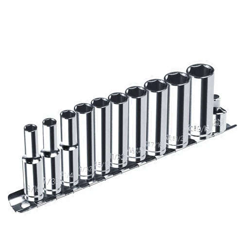 Pgroup 1/4” Drive SAE Socket Set, 11PCS Deep Hex Socket Set (3/16”-9/16”), Cover Most Commonly Sizes, Cr-V Steel with 3/8”F to 1/4”M Socket Adapter