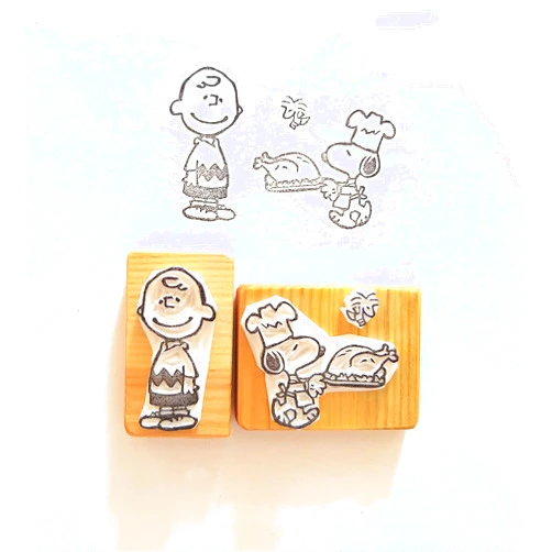 StampDealer Snoopy Thanksgiving Set with Charlie Brown - Inspired by Peanuts - Hand carved rubber stamp set