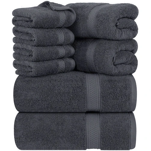 Utopia Towels 8-Piece Premium Towel Set, 2 Bath Towels, 2 Hand Towels, and 4 Wash Cloths, 600 GSM 100% Ring Spun Cotton Highly Absorbent Towels for Bathroom, Gym, Hotel, and Spa (Grey)