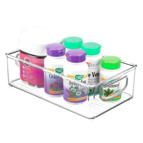 mDesign Stackable Storage Box with Built-in Handles – Transparent Medicine Box with Practical Design – Designed for Medicine Storage in The Household – Clear