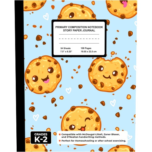 Sprout Print House Primary Composition Notebook Story Paper Journal: Handwriting & Drawing Sheets for Kindergarten to 2nd Grade Elementary Students, Picture Space & Dashed Midline Page, Chocolate Cookies
