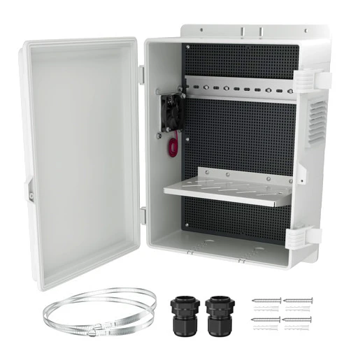 Joinfworld White Outdoor Electrical Box Waterproof Nema Enclosure 16x11x6 Plastic WiFi Box with Fan Vented Dust Screen