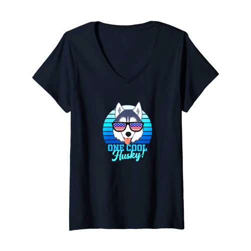 Sled Dog Day gifts Husky USA Canada America Womens Husky Gifts Men Women Kids Boys Girls Sled Dog Day Huskies V-Neck T-Shirt