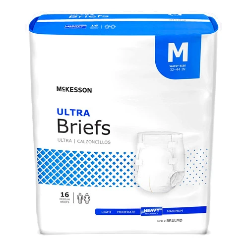 McKesson Ultra Briefs, Incontinence, Heavy Absorbency, Medium, 16 Count, 6 Packs, 96 Total
