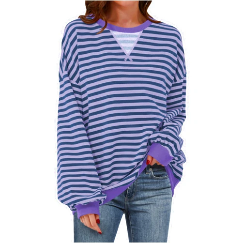 ANRABESS Women Striped Oversized Sweatshirt Long Sleeve Crewneck Shirts 2025 Fall Fashion Pullover Sweater Trendy Clothes