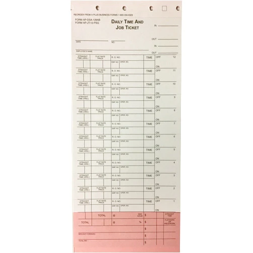 A Plus Daily Time & Job Ticket/Time in & Time Out AP- DSA-126AB -12 Flag - 500 Qty.