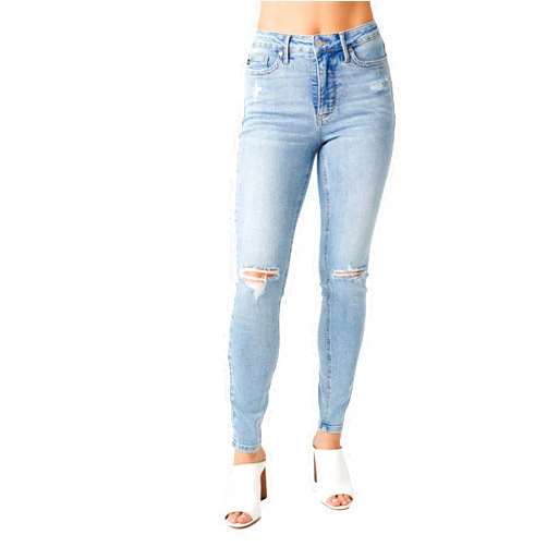 Judy Blue Women's Mid Rise Tummy Control Destroy Skinny Jeans