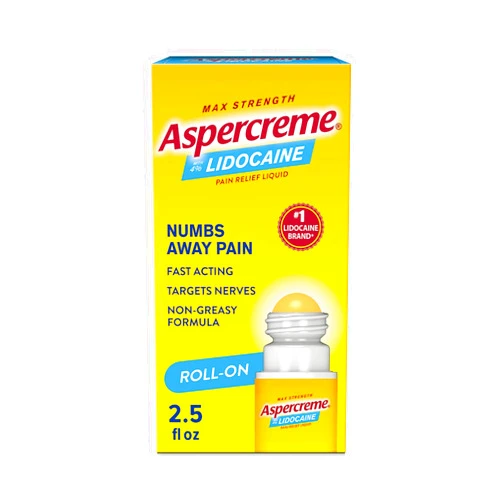 Aspercreme Odor Free Max Strength Lidocaine Pain Relief Liquid with Roll-On No Mess Applicator, 2.5 oz.