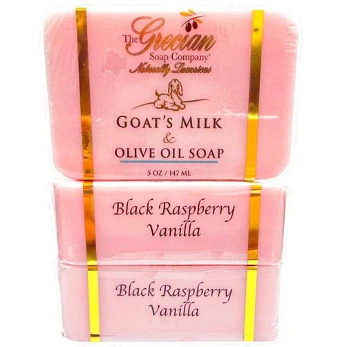 The Grecian Soap Company Goat Milk & Olive Oil Soap Bar 3-Pack – Black Raspberry Vanilla Scent, Natural Bar Soap for Dry & Sensitive Skin, Moisturizing & Nourishing Body Soap Bars, Made in USA