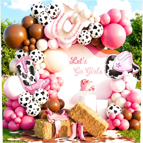 LSYBBDECOO Cowgirl Balloon Garland Arch Kit with Dusty Pink Maca Pink Brown Sand White Balloons with Cow Print Balloons for Cowgirl My First Rodeo Baby Shower Birthday Western Theme Party Decoration