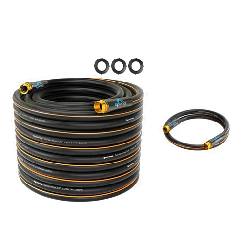Gpeng Garden Hose & Leader Hose Bundle: 100ft Heavy Duty Hybrid + 5ft Rubber Water Hose, No-Kink Flexible Design, Swivel Fittings (600 PSI Burst)