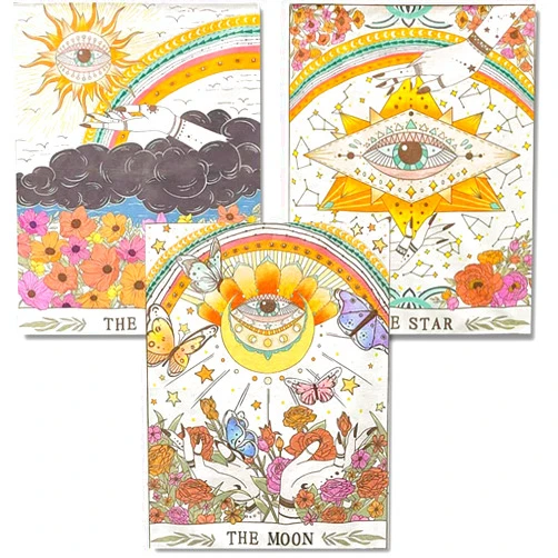 GemZono 3 Pieces Tarot Sun Moon & Stars Adult Diamond Painting Kit, 5D Diamond Art Round Full Diamond Painting Kit, Polka Dot Diamond Digital Painting Kit for Beginners (11.8x15.7in)
