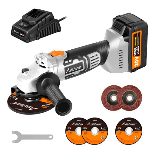AVID POWER Cordless Angle Grinder with 4-pole Motor, 20V Cordless Grinders Tools w/3.0A Battery & Fast Charger, 4-1/2 Inch Grinding Wheels, Cutting Wheels, Flap Discs and Auxiliary Handle - Grey