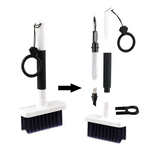 IFTHFOUR Soft Brush Keyboard Cleaner, Computer Cleaning Tool Kit, 7 in 1 Multipurpose Corner Slit Duster Keycap Puller and Soft Microfiber Brush for Bluetooth Headset Lego Airpods Laptop Camera Lens (Black)
