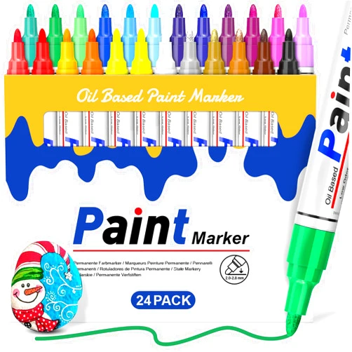 DAPAWIN Oil Based Paint Pen: Permanent Paint Marker, Quick-Dry, Waterproof Paint Set of 24 for Metal, Wood, Easter egg, Rock Painting, Glass, Fabric, Ceramic, Mug, Plastic, Stone, Christmas Stencil