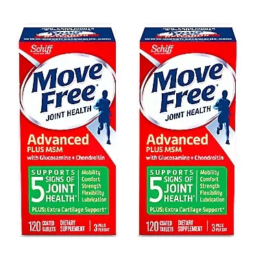 Move Free Advanced Plus MSM Coated Tablets, Joint Health Supplement with Glucosamine and Chondroitin, 120 Count, Pack of 2