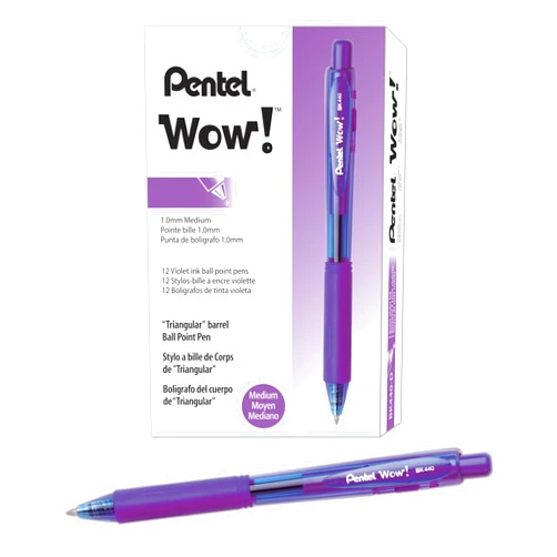 Pentel Wow! Retractable Ballpoint Pen, (1.0mm) Medium Line, Violet Ink, Box of 12 (BK440-V)