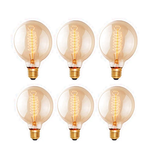 Runquiz Edison Incandescent Light Bulbs 60 Watt, G25(G80) Vintage Light Large Bulb, 6-Pack Globe Bulbs 2100K Warm White, E26 Medium Base Dimmable, 240 Lumens Filament, Vanity Light Bulbs for Bathroom