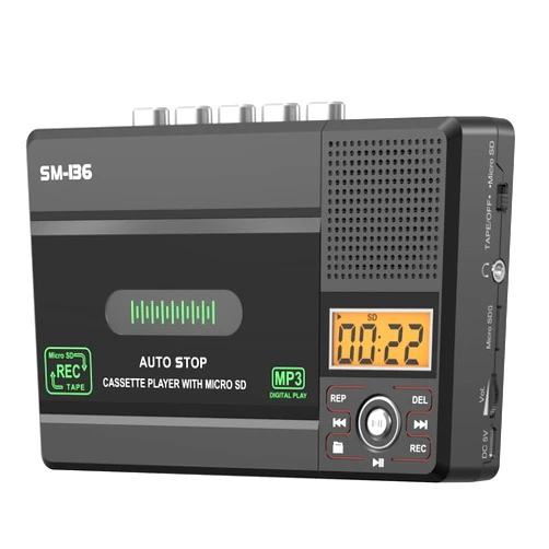 SEMIER Portable Cassette Tape Player Recorder, Small Audio Cassette to Digital Converter via USB C or SD Card, LCD Dispaly, Build-in Microphone, Headphone Jack, Speaker, 16GB SD Card