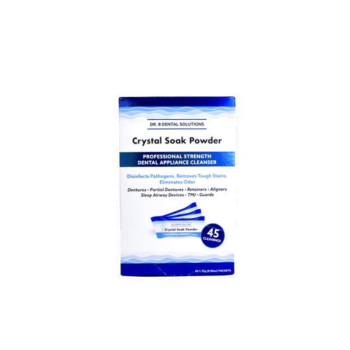 Dr. B Dental Solutions Powder Crystal Soak Cleanser, Ideal for Oral Appliances, Dentures, Night Guards, Retainers, Aligners, and Sleep Apnea Devices - 45 Packs Included (Single Pack)