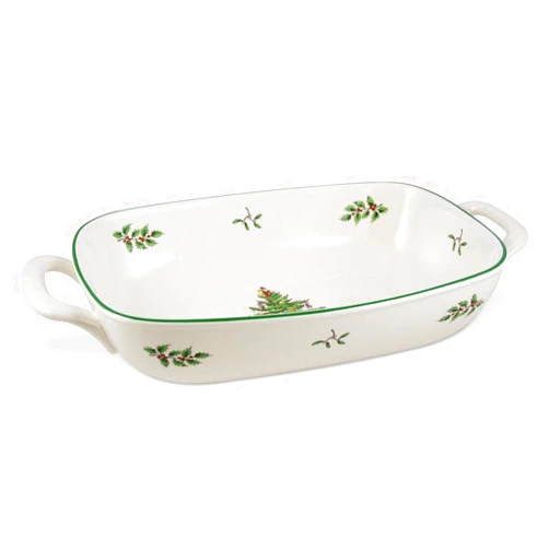 Spode Christmas Tree Oval Breadbasket, 14 Inch x 7.5 Inch Handled Bowl for Fruit, Bread, Cookies - Porcelain Gift, Holiday Serveware & Oven to Table Dish, Dishwasher Safe Tableware