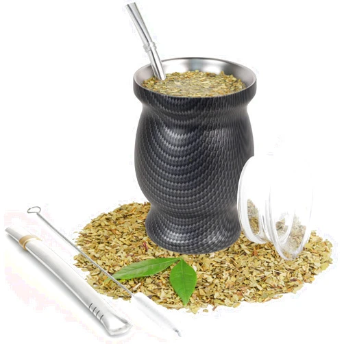 ROCKY&CHAO 9Oz Yerba Mate Cup, Yerba Mate Gourd Set-Stainless Steel Modern Mate Cup, 2 Bombilla Mate Straws, Cleaning Brush and BPA Free Lid, Double-Walled and Hot&Cold Drink, Mate Gourd for Mate Tea, Coffee