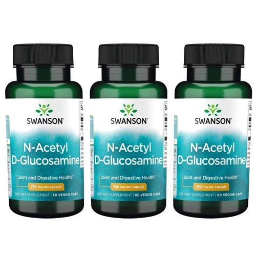 Swanson N-Acetyl D-Glucosamine - Natural Supplement Promoting Joints Support & Gastrointestinal Health - Natural Formula Supporting Healthy Cartilage - (60 Veggie Capsules, 750mg Each) 3 Pack