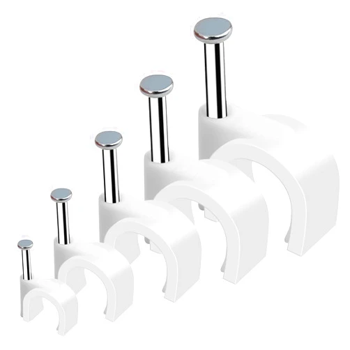 Marvelity 500pcs Cable Clips with Steel Nail in Cable Clips White 4mm 5mm 6mm 8mm 10mm Cable Wire Clips Cable Wall Clip Wire Staples Cord Clips for Wall Coaxial Cable Staples RG6 RG59 CAT6 RJ45 Wire Clips