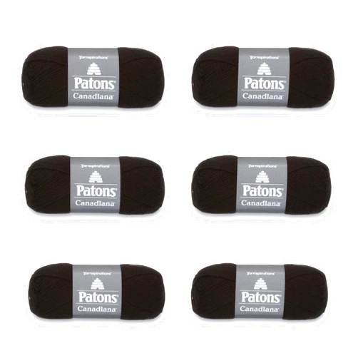 PATONS Canadiana Black Yarn - 6 Pack of 3.5oz/100g - Acrylic - 4 Medium - 205 Yards - Knitting/Crochet