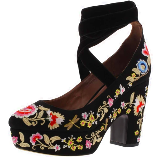 Tabitha Simmons Womens Sky Flora Lace Up Heels Black 37.5 Medium(B,M)