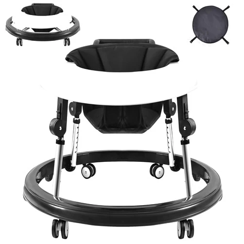 AIRLYA-Life Baby Walker, Foldable 9-Gear Height Adjustable Baby Walker with Wheels, Infant Toddler Walker with Foot Pads, Anti-Fall Baby Walkers and Activity Center Bouncer Combo for Boys and Girls 6-24 Months
