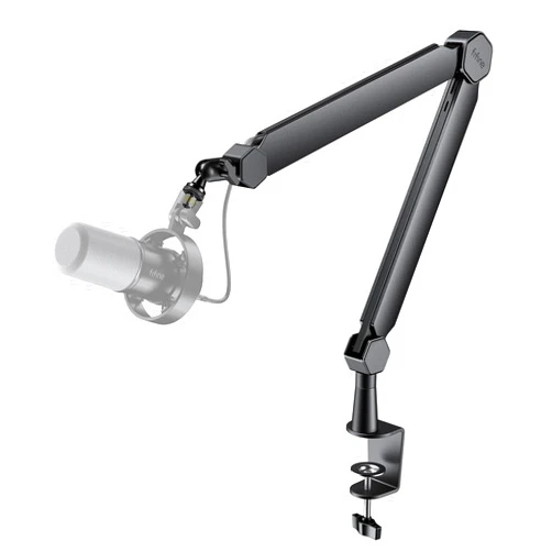 FIFINE Mic Arm Stand, Microphone Boom Arm with Desk Clamp, Cable Channels, 3/8