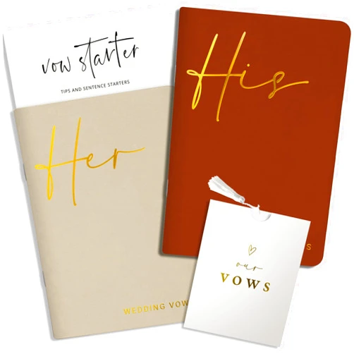 GardenCity Wedding Vow Books His and Hers, Gold Foil Lettering & Keepsake Sleeve, Parent (Terracotta & Tan)