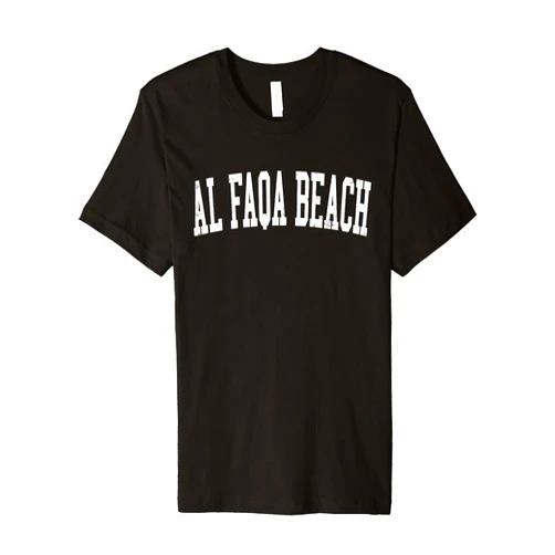 Vintage Al Faqa Beach Varsity Text Apparel Vintage Al Faqa Beach Distressed White Varsity Style Premium T-Shirt