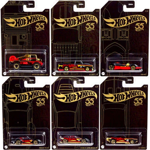 Hot Wheels 2023 Hotwheels 55th Anniversary Pearl & Chrome Complete 6 Cars Set - Premium Metal Toy Cars for Collectors and Enthusiasts, 1:64 Scale Die-Cast Replicas of Classic Vehicles