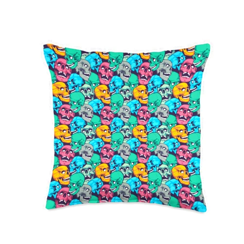 Pyxie Gurl Psychedelic Colorful Skull Pattern Throw Pillow, 16x16, Multicolor
