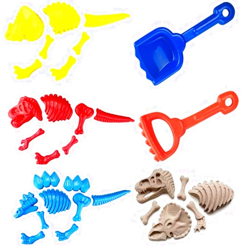 Liberty Imports 3 Pack Large Dinosaur Fossil Sand Molds Beach Toy Set with Rake and Shovel for Kids Summer Outdoors (25 Pcs Playset)
