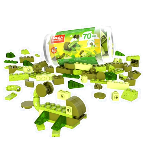 Mega Construx Wonder Builders Tubes of Color Blocks - 70 Blocks of Different Shapes, Sizes and Shades of Green ~ Compatible with Major Brands ~ Ages 4 and Up