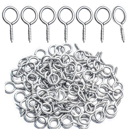 BronaGrand Eye Pin Screws, 100pcs Small Screw Eyes Pin Hook Silver Screw-in-Eyes Threaded Eye Pins Screws for Jewelry Making Findings DIY Crafts Projects Hanging Ornament Items, 17x9mm