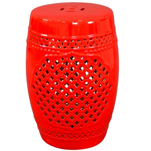 Sunnydaze Marrakesh Ceramic Garden Stool Side Table with Lattice Design - Indoor or Outdoor - 17.75-Inch - Red Glazed Finish