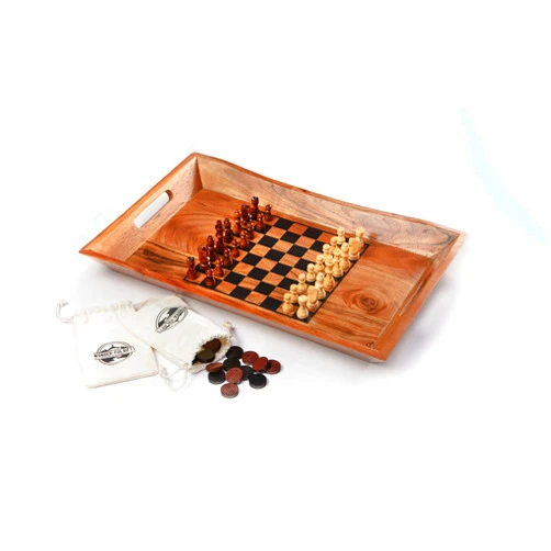 WONDER-FUL GIFTS INSPIRED GIFTS FOR ADVENTUROUS SOULS Wonder-ful Gifts Serving Tray with Chessboard - Chess and Checkers Pieces Included