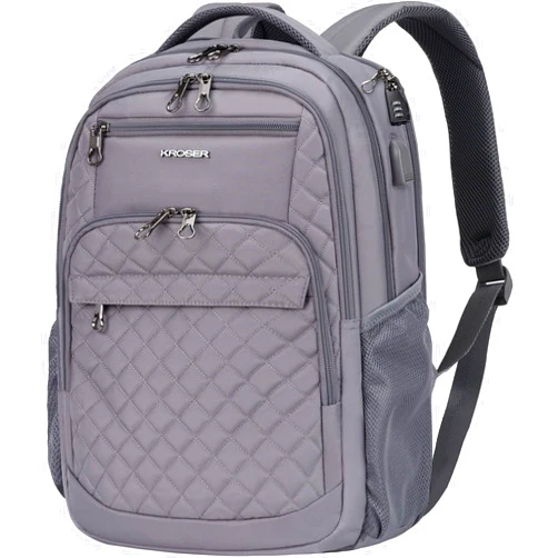 KROSER Travel Laptop Backpack 17 Inch Large Computer Backpack Water-Repellent Daypack with USB Charging Port & Headphone Interface RFID Pockets for Work/Business/College/Men/Women Dark grey(Quilted)