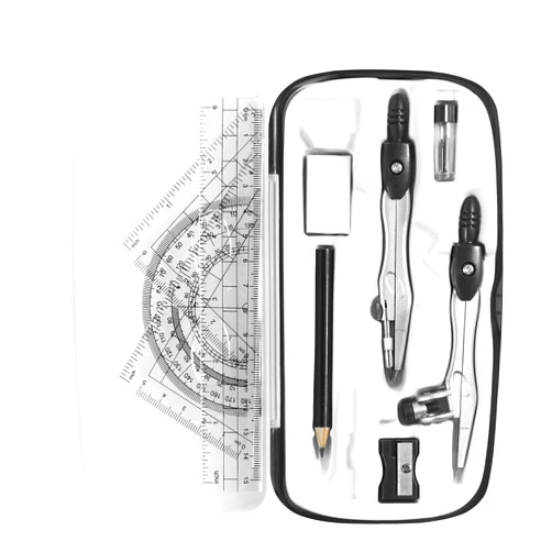 Vobou Math Geometry Kit Sets 10 Piece Student Supplies with Shatterproof Storage Box,Includes Rulers,Protractor,Compass,Eraser,Pencil Sharpener,Lead Refills,Pencil,for Drafting（Black）