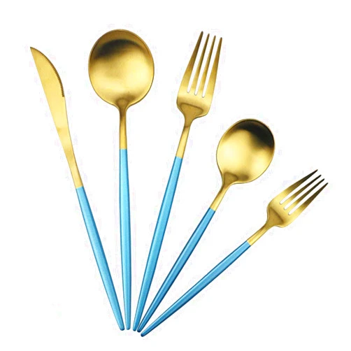 BRIIEC Matte Blue Gold Silverware Set, Satin Finish 20-Piece Stainless Steel Flatware set, Tableware Cutlery Set Service for 4,Utensils for Kitchens, Dishwasher Safe (Blue gold)